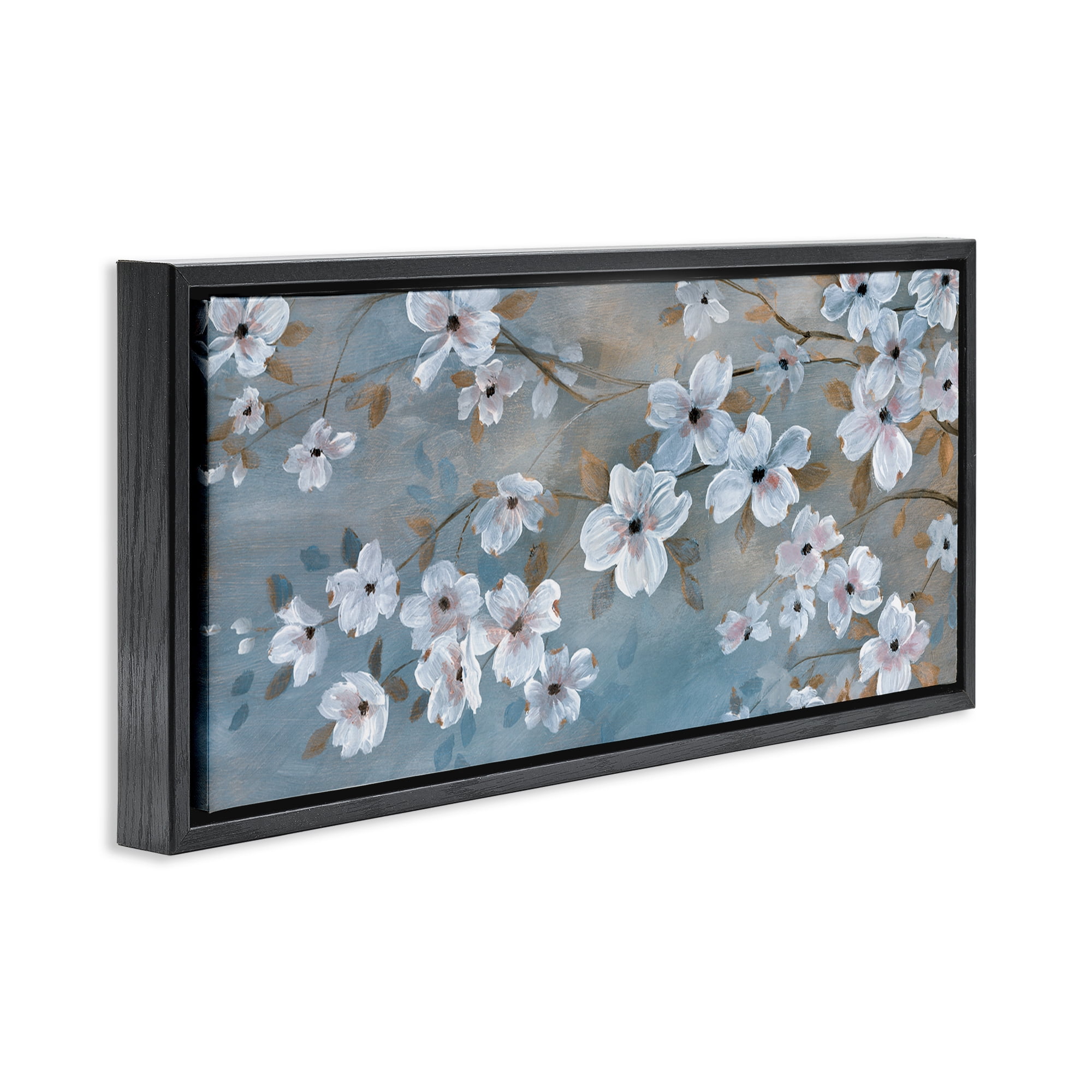 Stupell Industries Traditional Apple Blossoms Plants & Flowers Painting Black Floater Framed Canvas Art Print Wall Art, 25 x 11