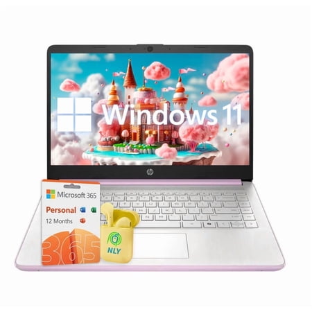 HP 14 Inch LED Laptop for Student & Business 8GB RAM 640GB Storage (128GB UFS+512GB SD Card) Copilot Laptop Windows 11 1-Year Office 365 4-core Intel Processor NLY Earphones Honey Lavender