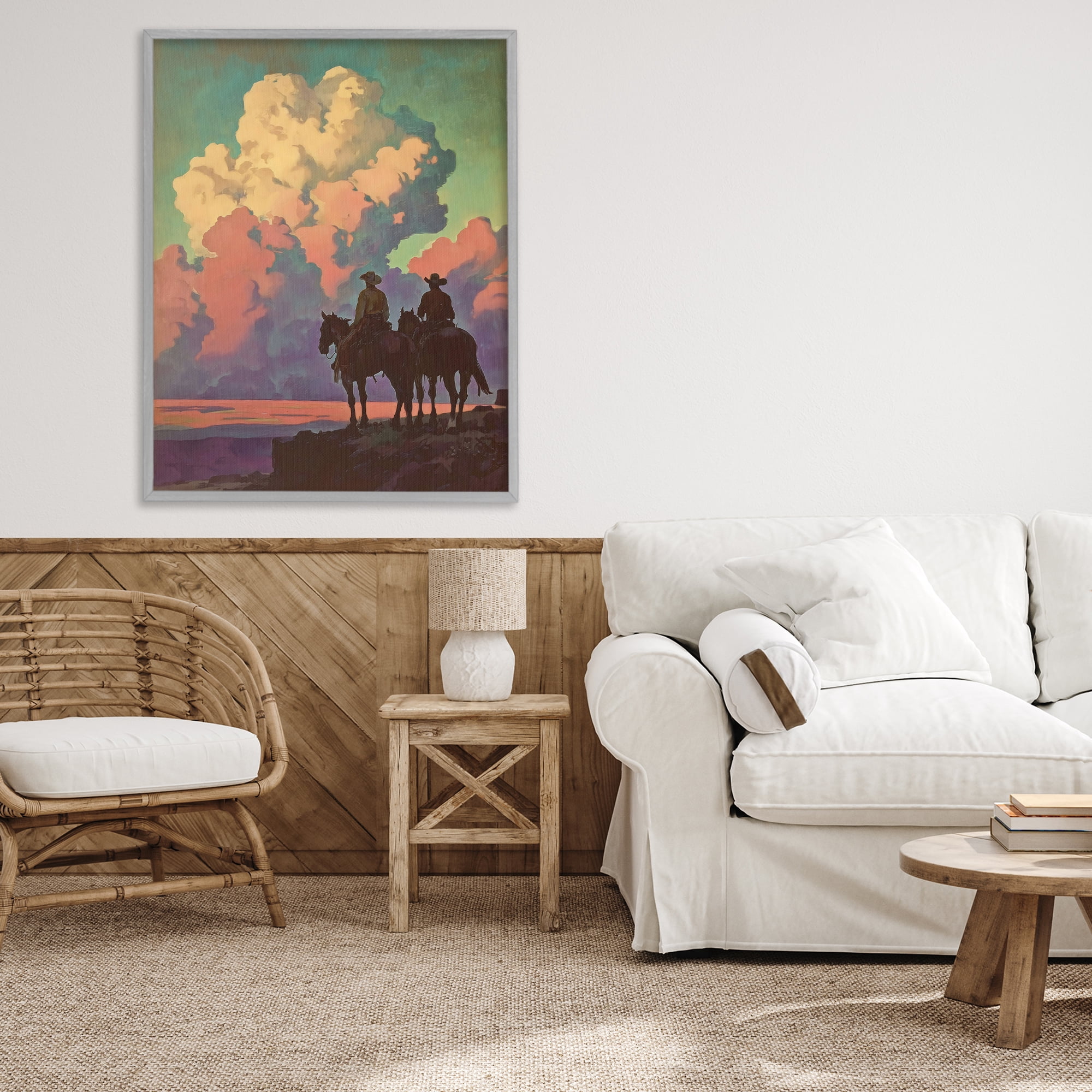 Stupell Industries Cowboys Silhouetted Against Clouds Gray Framed Giclee Art, design by Arlington Prints
