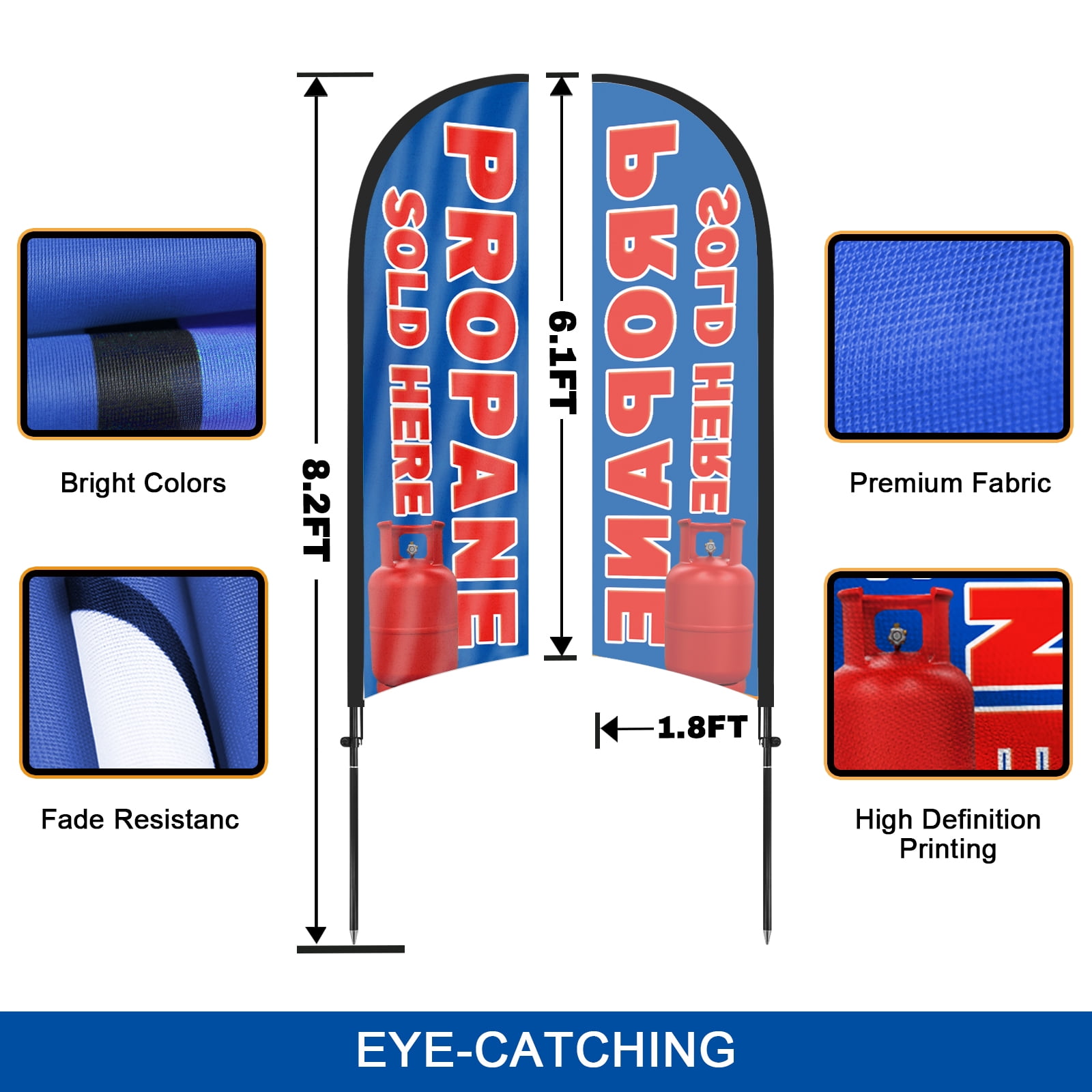 QSUM Propane Sold Here Sign Feather Flag with Pole Kit,7FT Propane Sold Here Decoration Display, Propane Sold Here Business Sign,Propane Sold Here Swooper Flag