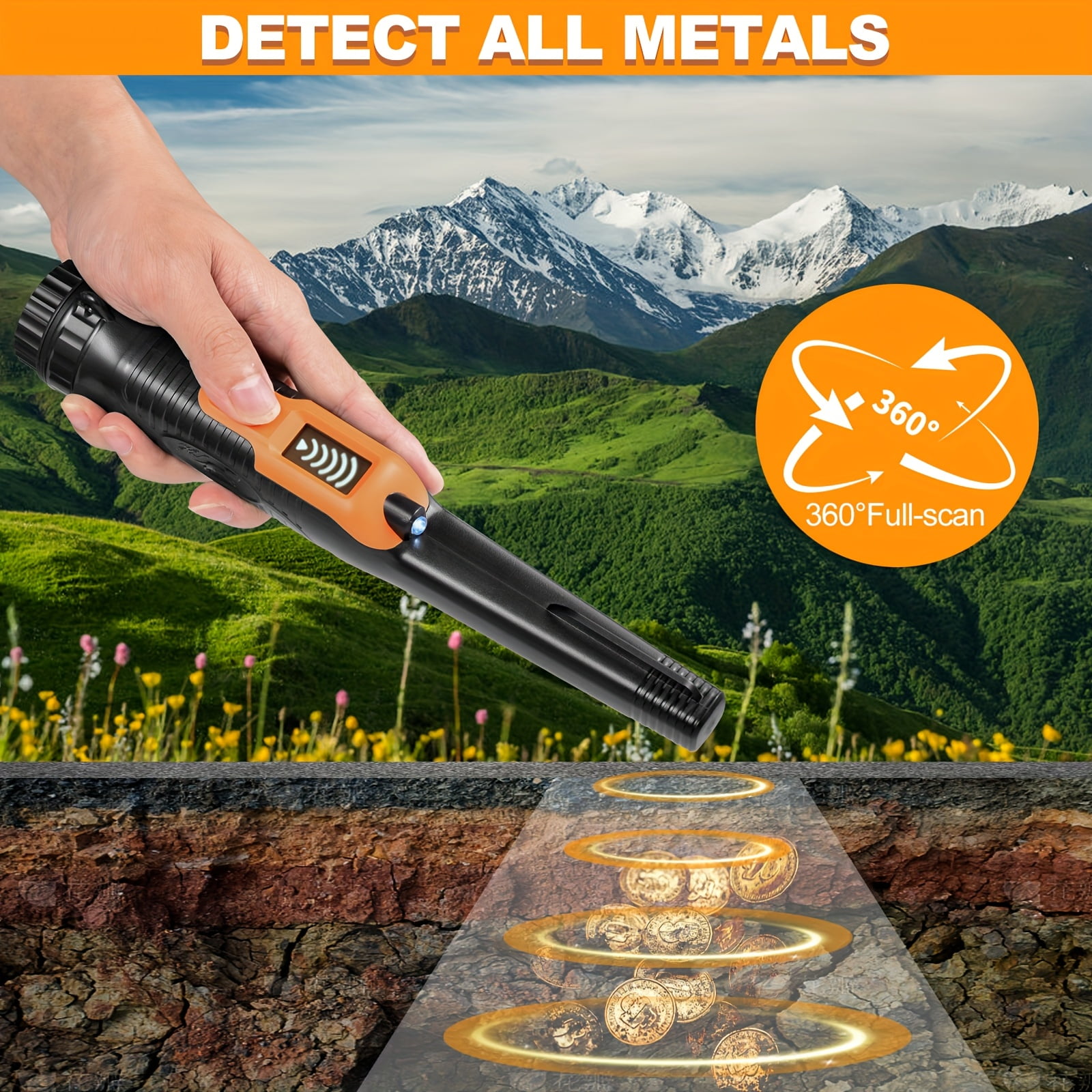 Metal Detector Pinpointer, Professional Waterproof Handheld Pin Pointer Wand, 3 Modes Search Treasure Pinpointing Finder Probe with LCD Display 9V Battery Included