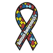 Magnetic Bumper Sticker - Autism Awareness (Puzzle Pieces, Autistic) - Ribbon Shaped Support Magnet - 4" x 8"