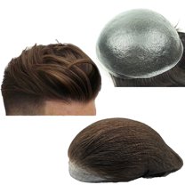 PU Skin Toupee for Men, N.L.W. European Human Hair Pieces for Men with 10" x 8" PU Thin 0.04cm Skin, 4 Light Brown