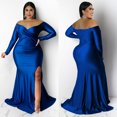 thumbnail image 2 of AURA Women Plus Size V Neck Split Maxi Dress Long Sleeve Elegant Evening Party Dress, 2 of 5