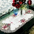thumbnail image 3 of KDJ Oval Floral Embroidered Lace Tablecloth Elegant Table Mat Decor Satin Fabric Reusable Stain Resistant Washable for Wedding Party Home 40x85cm/16x33 inch, 3 of 3