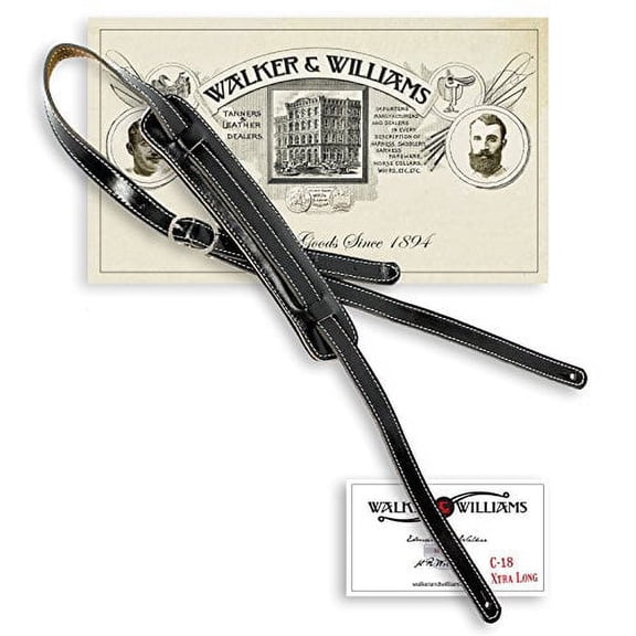 Walker & Williams Vintage Slash Strap Premium Black Leather Extra Long Up To 61"