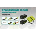 thumbnail image 2 of 2Pack 6.5Ah OP40602 40V Lithium Battery with Rapid Charger Combo for Ryobi 40V Battery and Charger Kit 6Ah OP40601 OP4060A1 5Ah OP4050A 4Ah OP4040 2.6Ah OP40261 2.0Ah OP4020A OP401 Dual Charger, 2 of 7