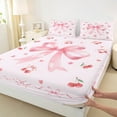 thumbnail image 3 of Manfei Cute Cartoon Bow Bed Sheets,Kawaii Cherry King Sheets,Pink Red Sheet Set For Girls Teens,Breathable Home Decor,4 Pieces, 3 of 7