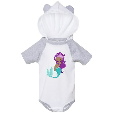 

Inktastic African American Mermaid Purple Hair Sea Star Gift Baby Girl Bodysuit