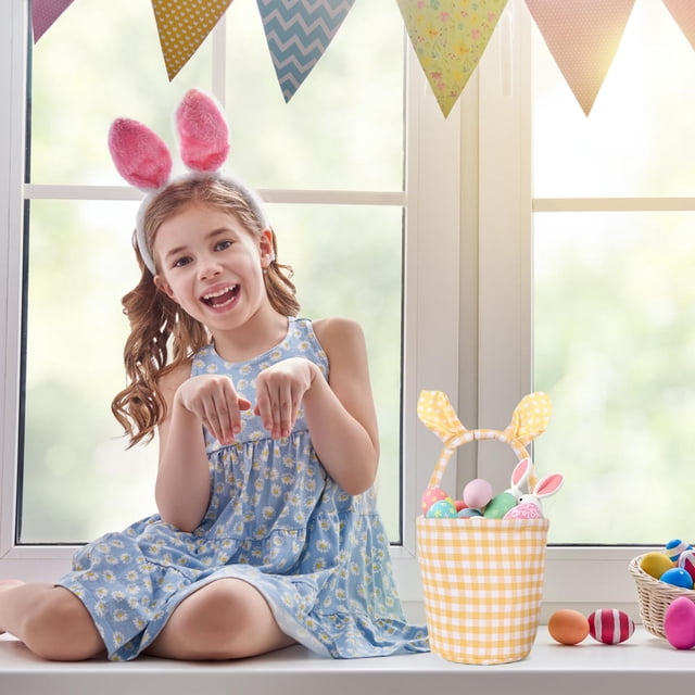 Sokhug Décor de Pâques Lapins Oreilles Mignon Panier de Rangement à Compartiments Œufs Bonbons Sac Cadeau