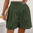 thumbnail image 4 of Womens Pleated Shorts Dressy Casual Summer Elastic High Waist Button Wide Leg Shorts Beach Vacation Wear Green S, 4 of 8