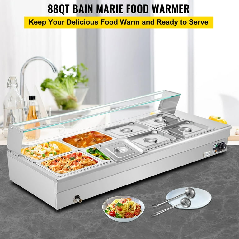 6-Pan Commercial Bain Marie Buffet Food Warmer Large Capacity 42 Quart,110V  1500W Electric Steam Table 6inch Deep Stainless Steel Countertop Food