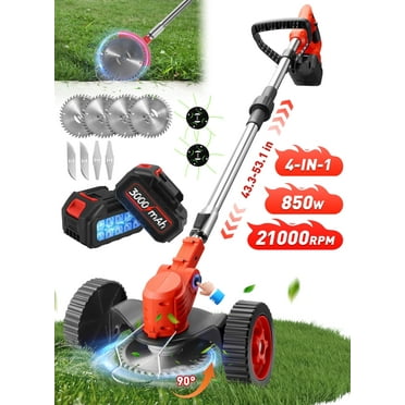RELOIVE Weed Eater,Cordless Weed Trimmer,Electric Weed Wacker, with 2PCS 3000mAh Batteries and Charger, 4-in-1 String Trimmer with Wheels, 43.3''-53.1'' Adjustable for Garden Yard