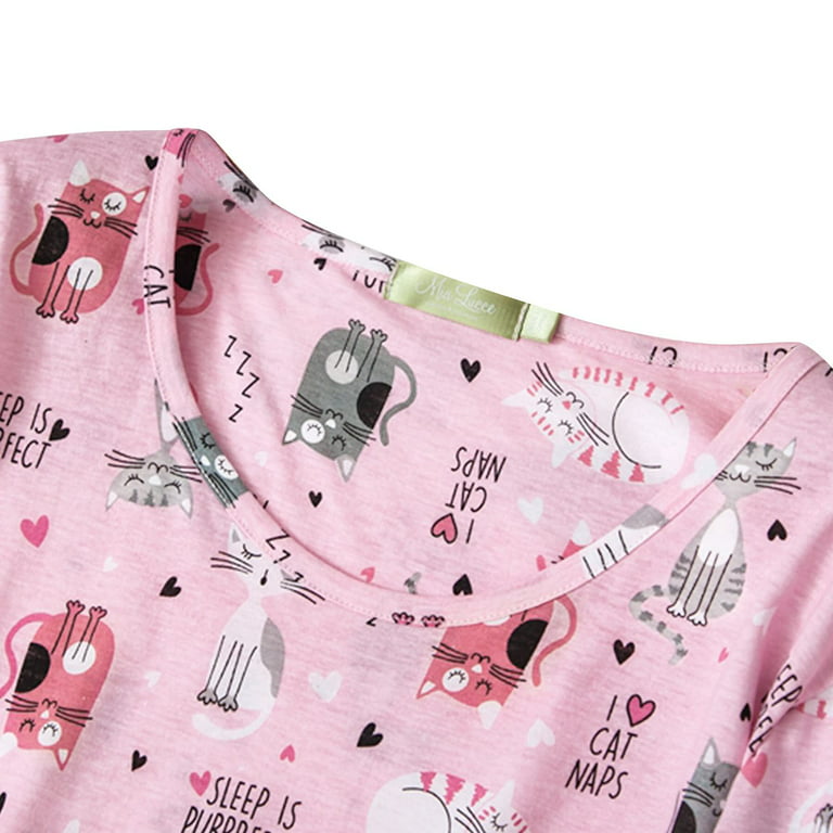Zando Womens Long Sleeve Nightgown Cotton Nightgowns Plus Size House  Dresses Soft Ladies Night Gown Cartoon Sleep Shirt Pink Cat L