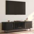 thumbnail image 3 of POVISON-70.87"Mid-Century Modern Tambour Door TV Stand,5 Cabinets,Black TV Console,Ash Rolling Door Media Console with legs, 3 of 8