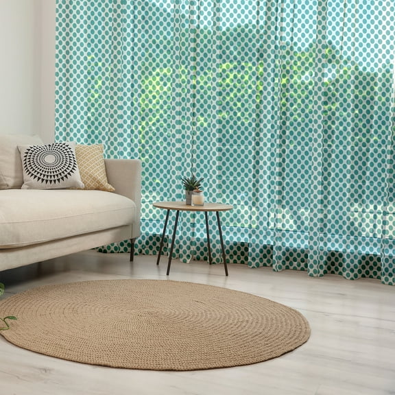 Teal Tulle Curtains with Rod Pocket, Traditional Polka Dots Pattern Design Vibrant Colored Geometrical Elements, Sheer Drape for Wedding Party 2 Panels, 7 Sizes, Teal White, by Ambesonne