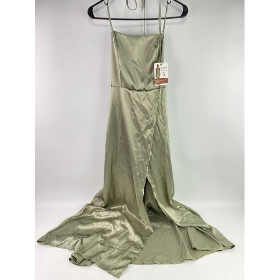 BONIRY Bridesmaid dresses,Sevintage Satin Slip Bridesmaid Dresses for Women Spaghetti Strap Long Fitted Prom Formal Evening Gown Slit - S