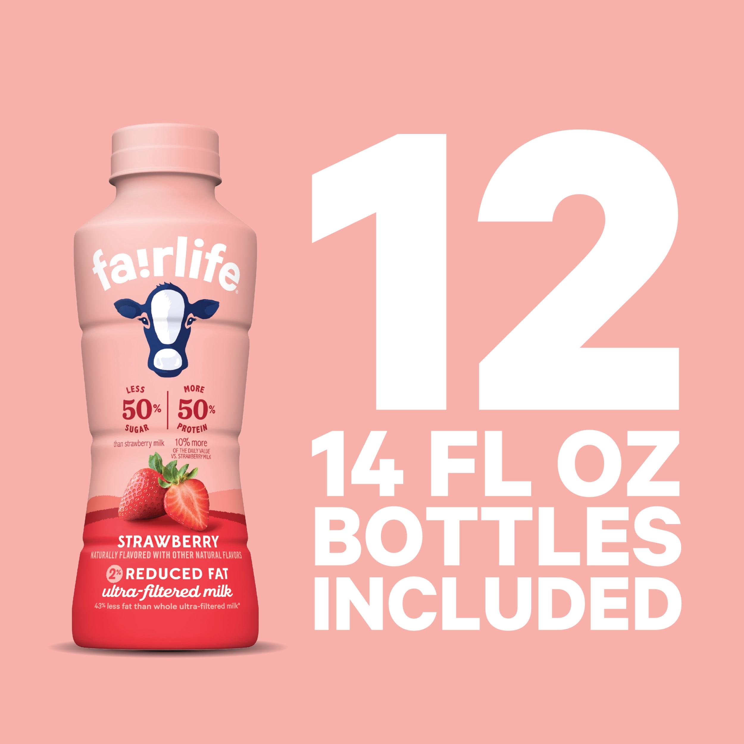 fairlife® Strawberry 2% Reduced Fat Ultra-filtered Milk, 14 fl oz, 12 Pack