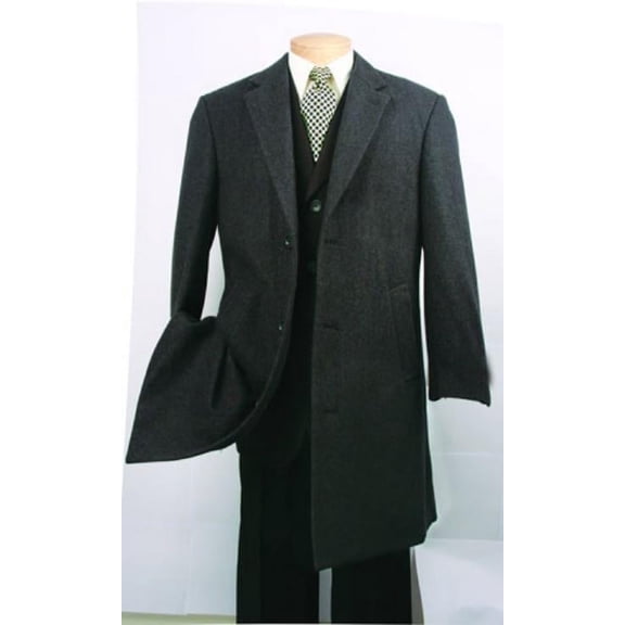 Three Quarters Length Men's Dress Coat Charcoal Fully Lined Wool Blend Car Coat