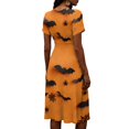 thumbnail image 5 of Halloween Dresses for Women Skeleton V Neck Pumpkin Casual Wedding Guest Dress Ghost Short Sleeve Fall Wrap Dresses 2XL, 5 of 5