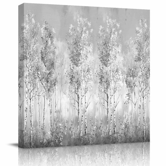 Framed Canvas Wall Art for Living Room Gray Tree Plant Wall Decor, Forest Oil Painting Aesthetic Paintings for Bedroom Office Kitchen Bathroom, Ready to Hang Artwork Wall Pictures 8x8 Inch