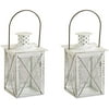 Kate Aspen Medium Decorative Lanterns - Set of 2 - Luminous Distressed White Metal Lantern Candle Holders Centerpieces for Wedding, Home Decor and Party - 6.3" H (8.9" H with Handle)