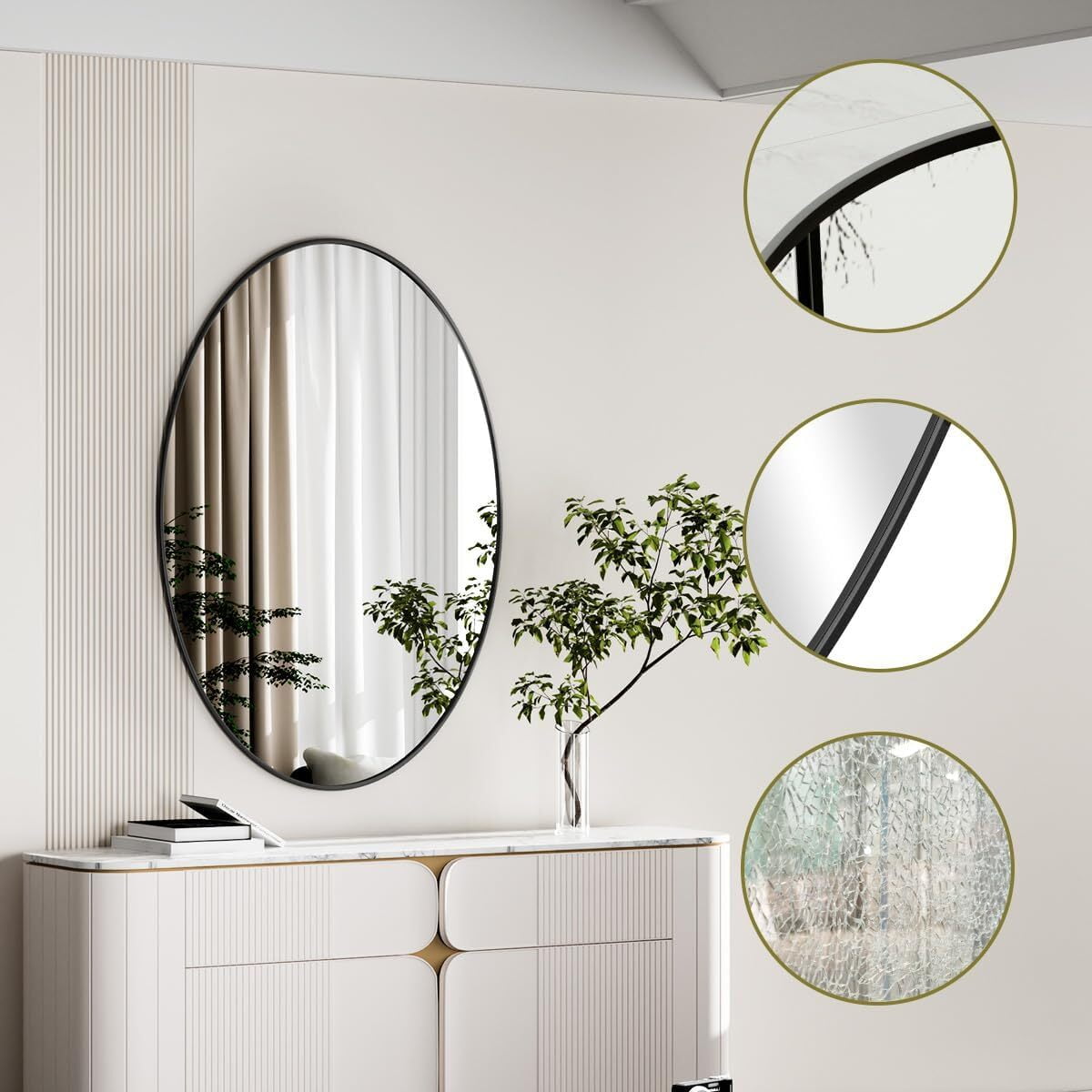 Lumora 36"x 24.25" Bathroom Oval Mirror Wall Mirror Wall Mounted, Black