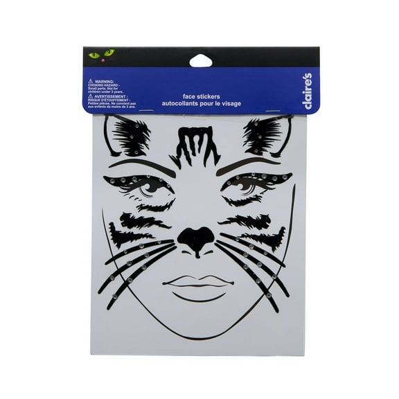Claire's Autocollants Adhésifs de Pierres Précieuses pour le Visage d'Halloween Black Cat, Accessoires de Costume Black Cat d'Halloween