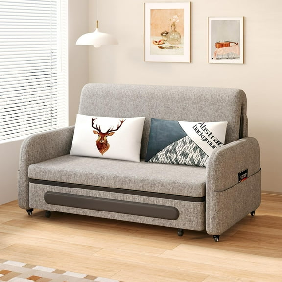 gaoyangjiaju 61.61" Pull-Out Sofa Bed with Sleeping Function and Storage Space, Sofa Bed for Small Rooms and Living Rooms, Dark Grey and White