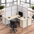 thumbnail image 3 of Scranton & Co Engineered Wood Natural Elm 4-Person L-Cubicle Desk with Drawers, 3 of 8