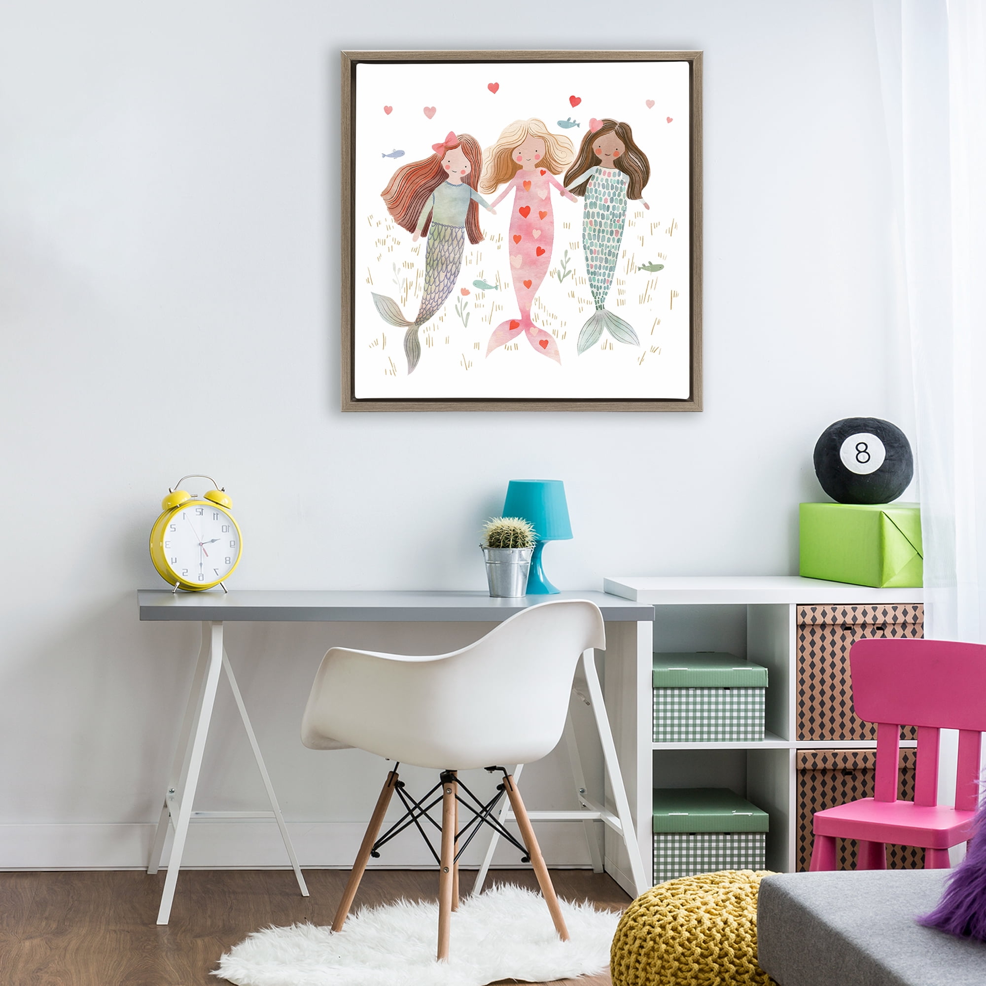 Trio of Mermaids Friendship Brown Framed Floater Canvas Wall Art, design by Leah Straatsma