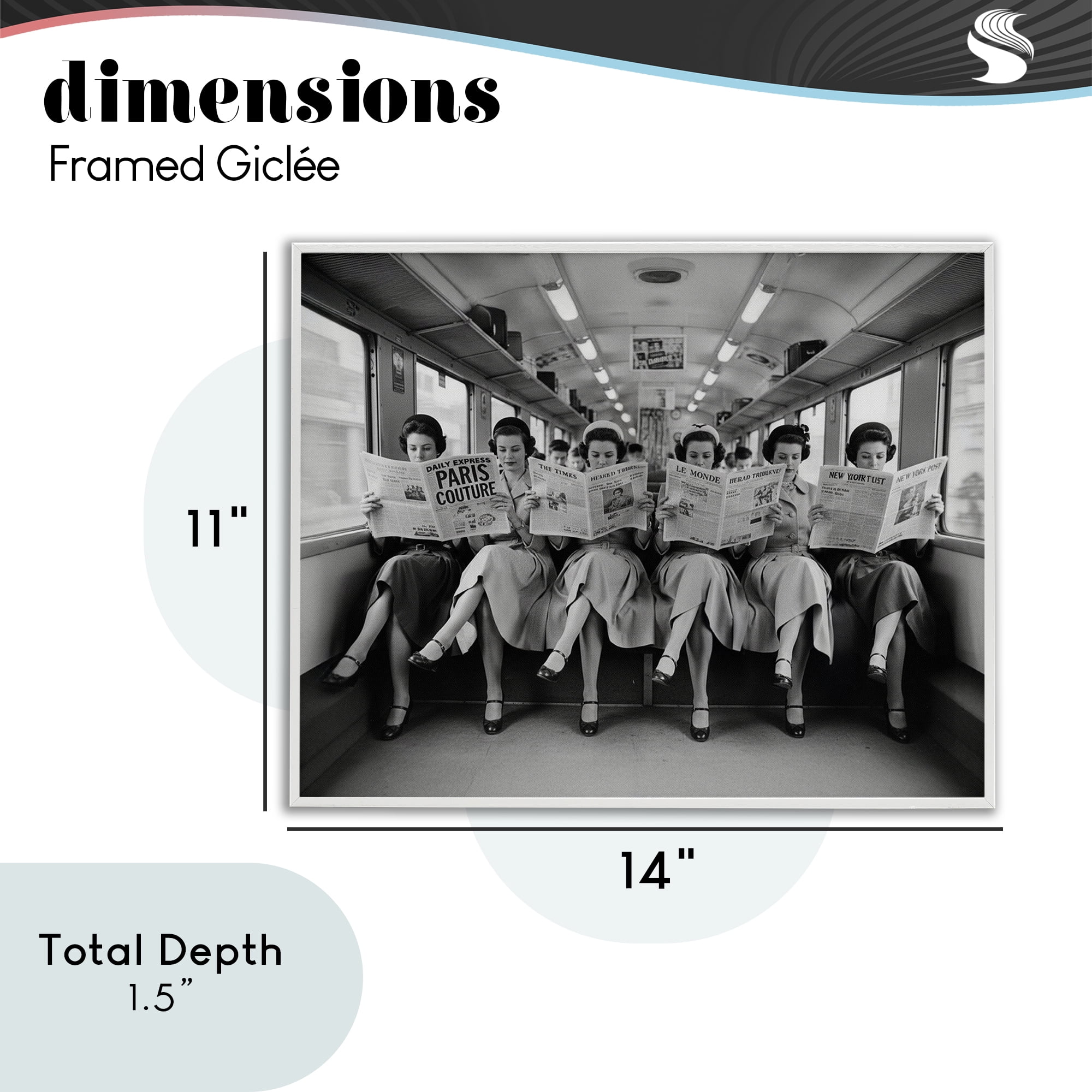Stupell Industries Newsprint Ladies on Train White Framed Giclee Art, design by A Barefoot Stylist