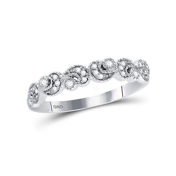 14kt White Gold Womens Round Diamond Crescent Stackable Band Ring 1/10 Cttw