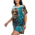 thumbnail image 3 of Womens Pajama Sets With Pocket, Hawaiian Swimming Lion Lounge Sets Short Sleeve Sleepwear PJ Sets for Women, 3 of 6
