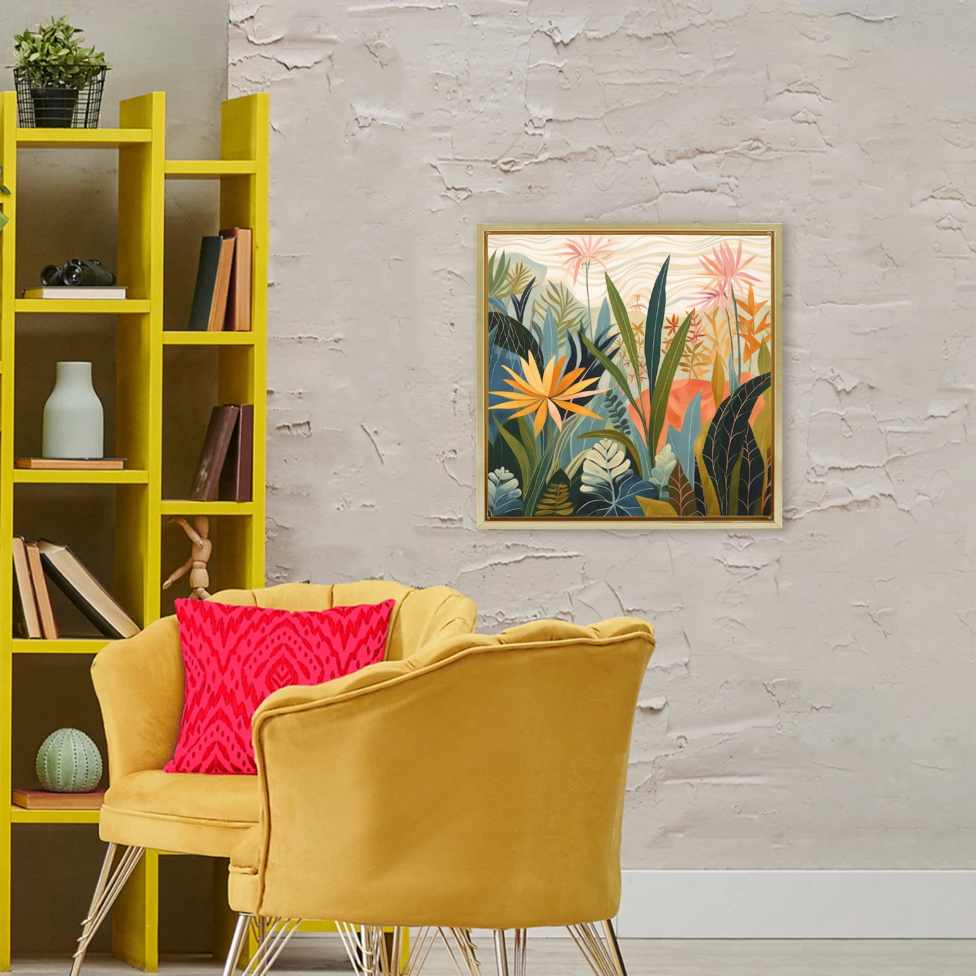 Stupell Industries Tropical Botanical Embrace Gold Framed Floater Canvas Wall Art, design by Lazar Studio