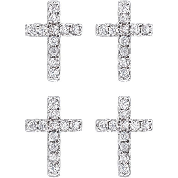 2 Pairs Brass Micro Pave Clear Cubic Zirconia Stud Earrings for Women Cross Real Platinum Plated 8.5x6mm