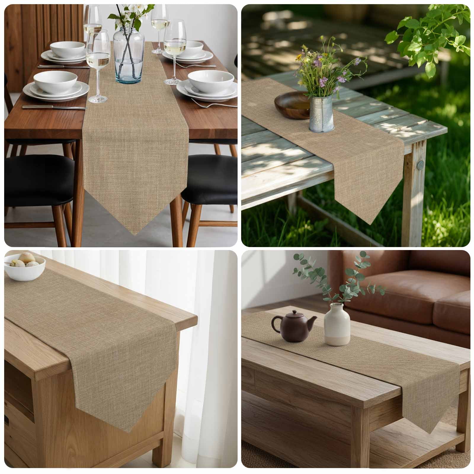 Brown Farmhouse Table Runner Linen Burlap Table Runner 36 Inches Small Vintage Country Monochrome Textured Dresser Scarves for Kitchen Island Coffee Dining Room Party Holiday Decoration 13"x36"