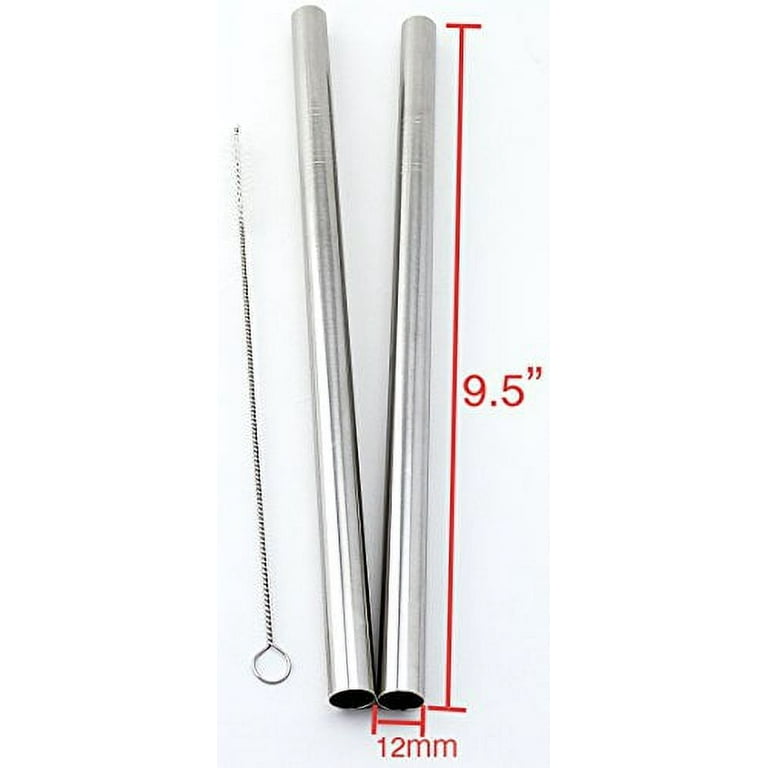 2 Stainless Steel Straws Big Straw Extra Wide 1/2 x 9.5 Long Thick FAT -  CocoStraw Brand