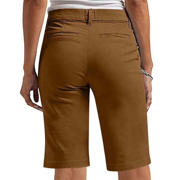 Summer Bermuda Shorts for Women Knee Length Golf Shorts Trendy Casual 2026 High Waisted Vacation Stretch Pants Brown L