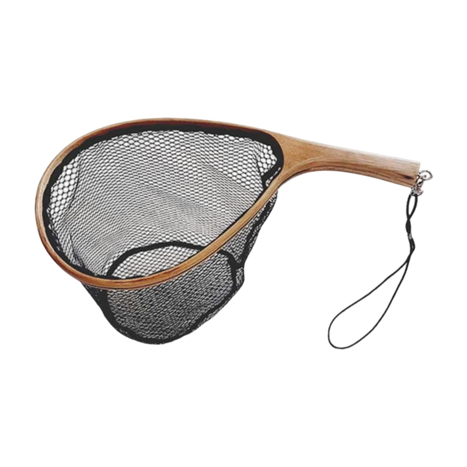 Wswqop Boating Fishing Net Silicone Mesh Accessories Strong Wood Handle Landing Net for 45cmx22cmx25cm