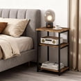 thumbnail image 2 of End Table with 3 Storage Shelves, Narrow Side Table for Small Spaces, Industrial Sofa Table with Metal Frame and Wood Top, Nightstand for Living Room, Bedroom, Office, No-Tool Assembly, 2 of 9
