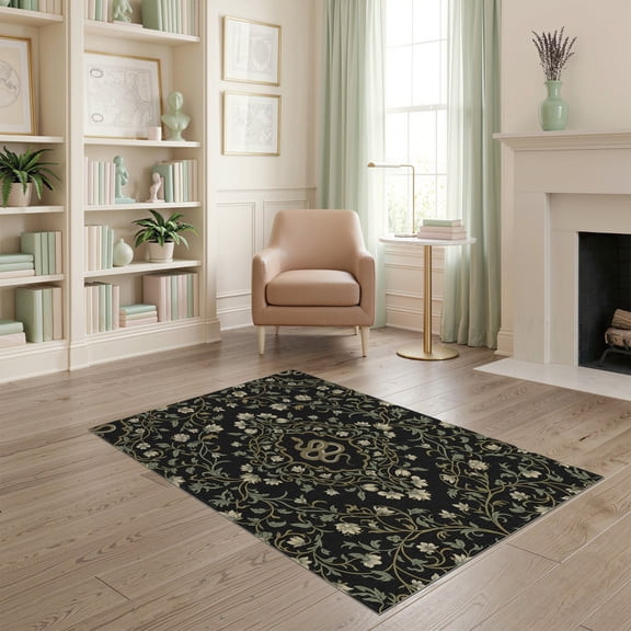ODIKA Medallion Design With Vintage Vine Accents Snake Floral Boho Playful Expressive for Home Office, Gaming Room, Under Desk, Non-Slip Chair-Friendly