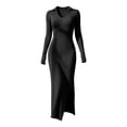 thumbnail image 7 of Tqcoqu Women's Solid Ribbed Knit Maxi Dresses,Lapel V Neck Long Sleeve Slim Fit Dress,Side Slit Business Elegant Maxi Dress,Black Women's S-XXL, 7 of 7