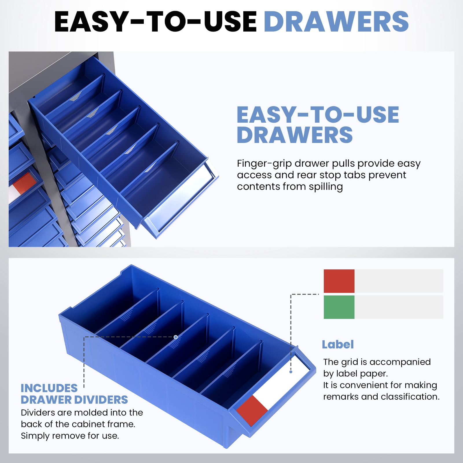 75 Drawers Parts Cabinet, Tool Storage Cabinet, Nut and Bolt Organizer with Transparent Drawers, Easy-Pull Design and Stable Base for Tool Hardware Storage Auto Shop, Warehouse, Home Office
