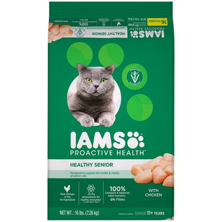 Iams Proactive Health Healthy Senior with Chicken Dry Cat Food, 16 (The Best Cat Food For Senior Cats)