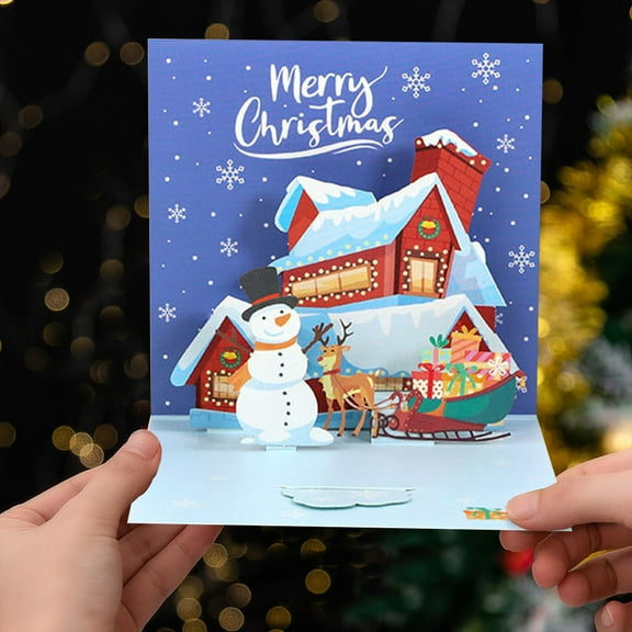 3D Three Christmas Greeting Card Holiday Blessing Children's Handmade Message Card Christmas Three Greeting Card Paper Carving Creative Blessing Message Car/ Christmas Pop-up Card B