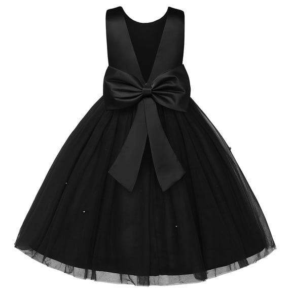 Flower Girl Dress Satin Ball Gown for Wedding (5-6 Years - Black, 120cm)
