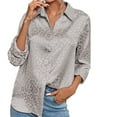 thumbnail image 2 of Gray Women Shirts, Women'S Satin Button Down Shirts Roll Up Long Sleeve Lapel V Neck Printed Casual Work Blouses Tops,Women Shirts XL, 2 of 7
