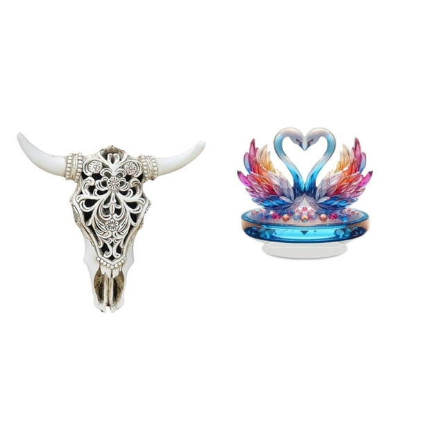 Arte colgante de pared con cabeza de toro tribal y estatua de cisne acrílico, centro de mesa para oficina, granja, dormitorio y decoración de estanter