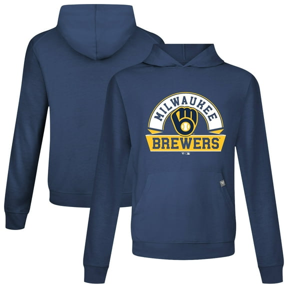 Men's Levelwear Navy Milwaukee Brewers Relay Banner Arch Pullover Hoodie